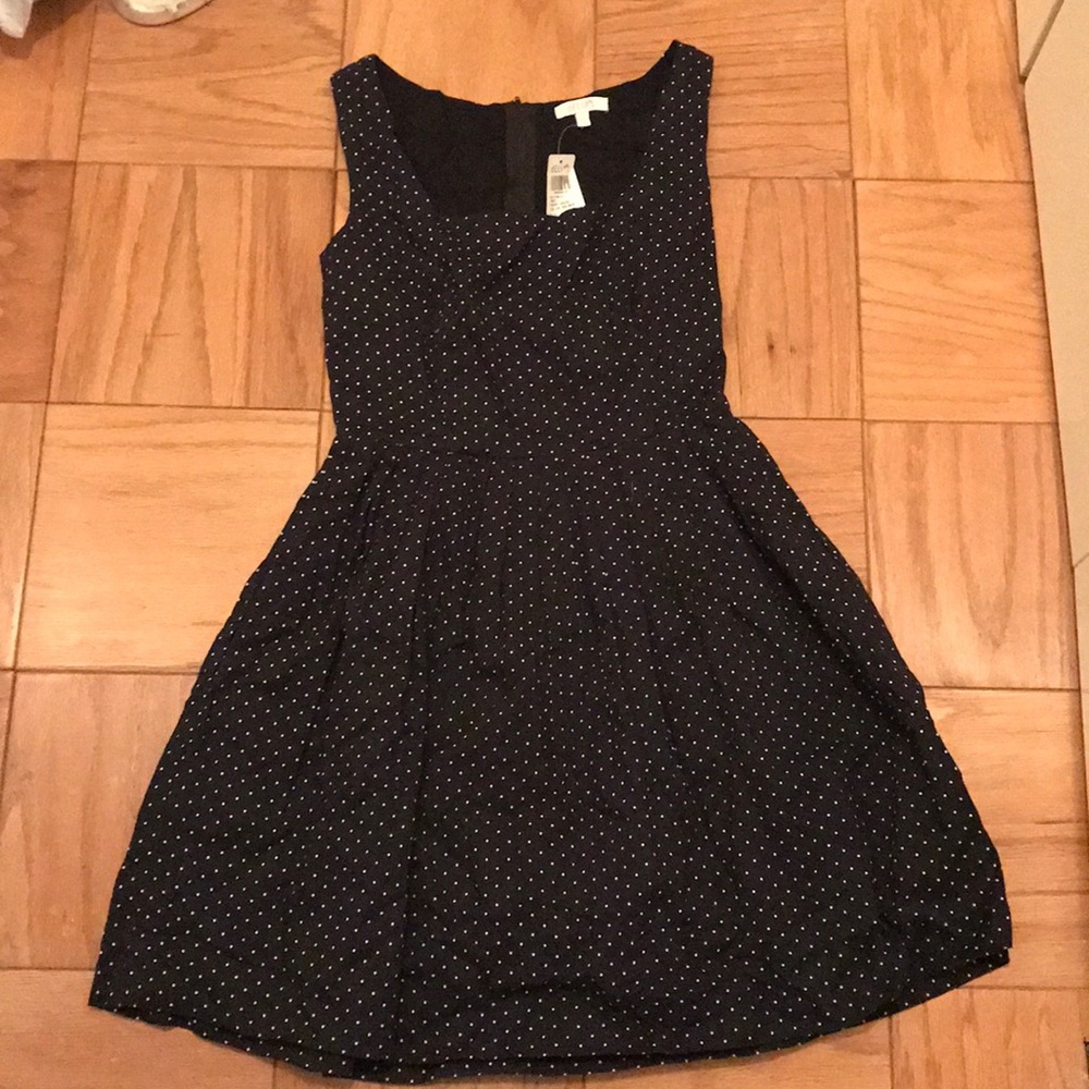 Navy polka dot fit $ flare dress from Delias
